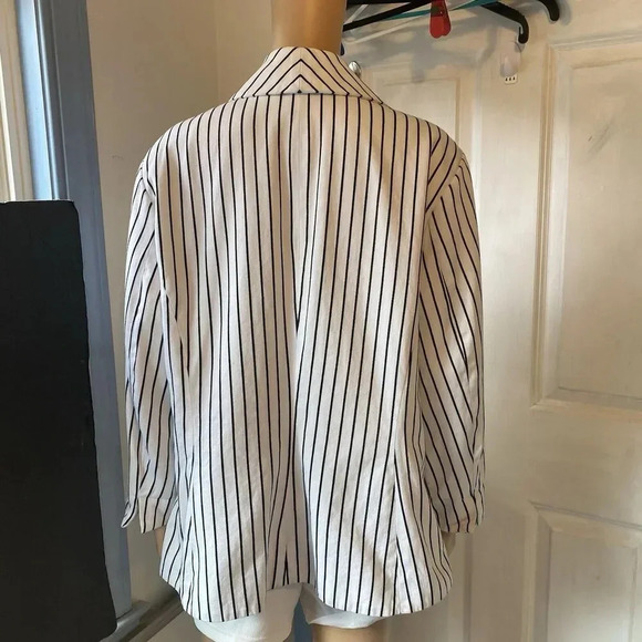 Chaps Lined Jacket White Black Horizontal Striped ButtonUp Sz1X Business Career - Picture 9 of 10
